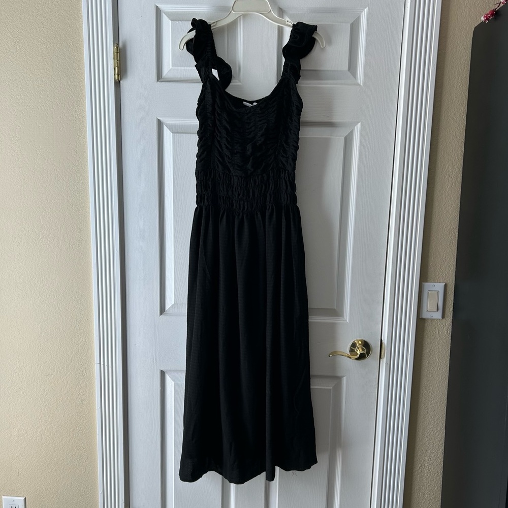 NWOT Black Midi Dress with Ruffle Straps